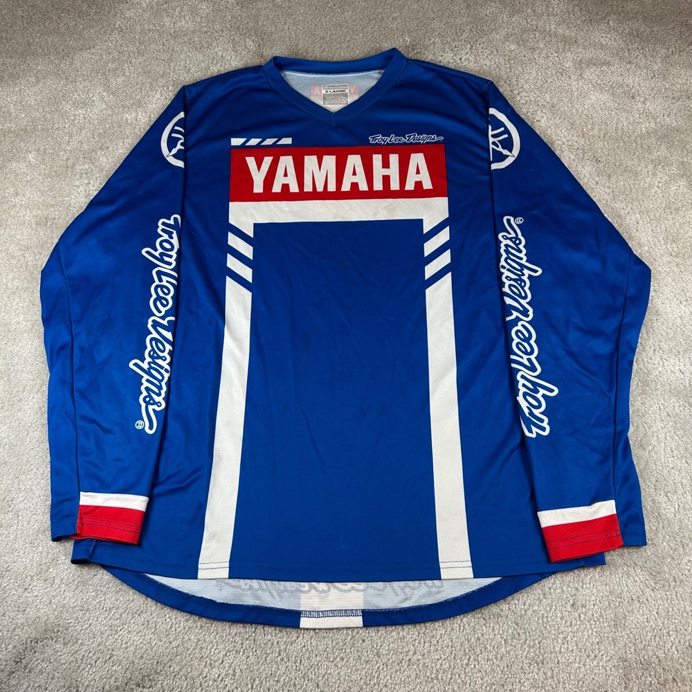 Troy Lee Designs Yamaha Motocross Jersey Mens XL Blue Racing Long Sleeve V-Neck
